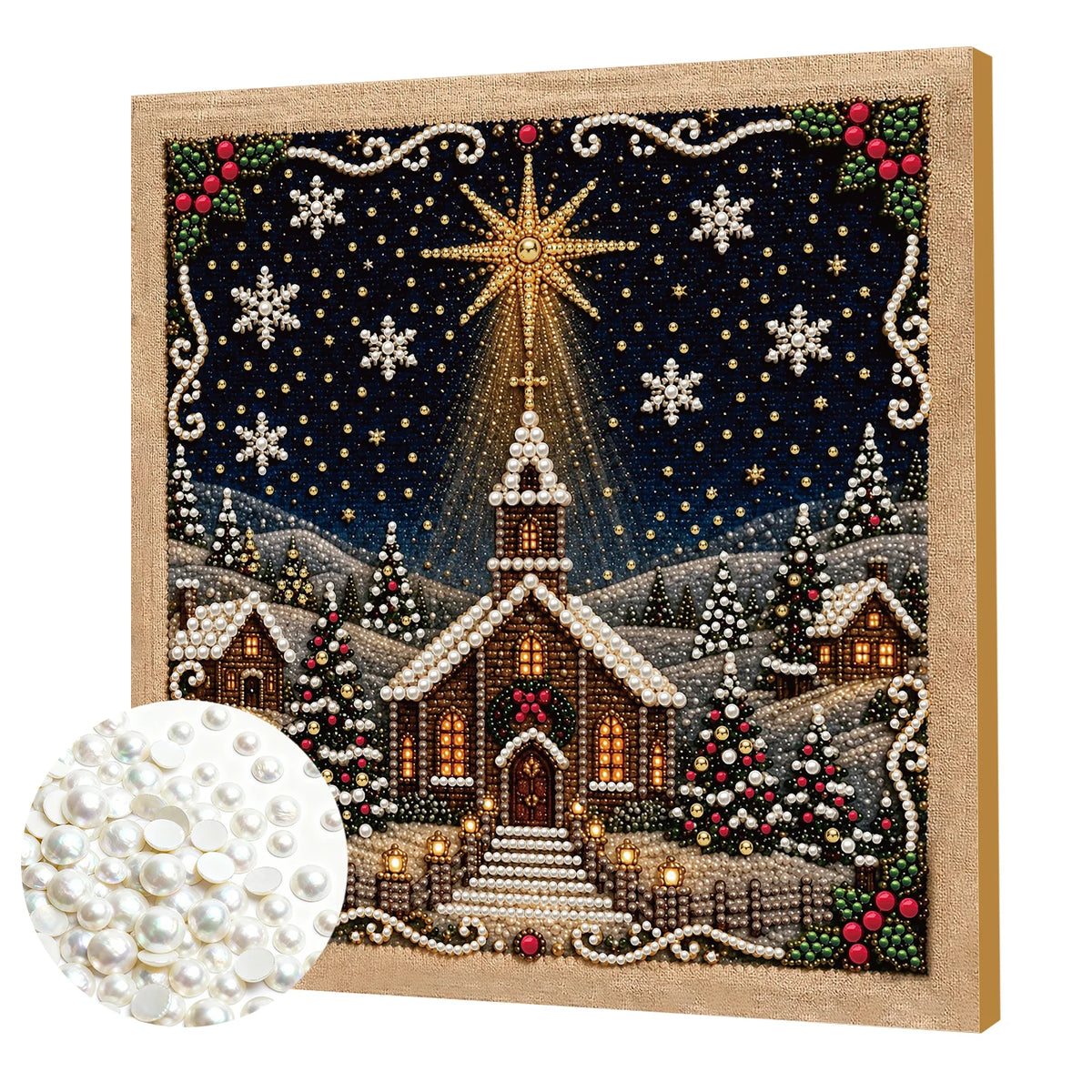 Christmas Pearl Diamond Painting DIY Kit Full Drill Wooden Frame Art Craft 20x20cm Beginner Set