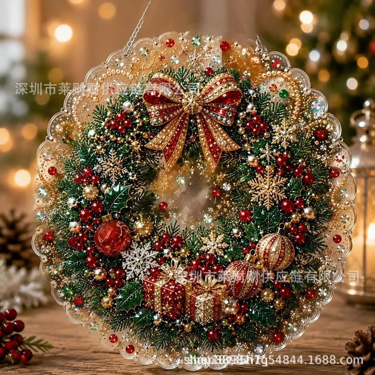 Pearl Diamond Painting Suncatcher Kit Diy Craft Acrylic Round Board With Lace Edge Pearl Beads Craft Christmas Diamond Painting
