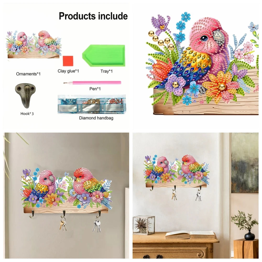 DIY Animal Diamond Painting Kit with Wooden Hanger And 3 Wall Hooks for Display Artwork Home Decor Craft Kit