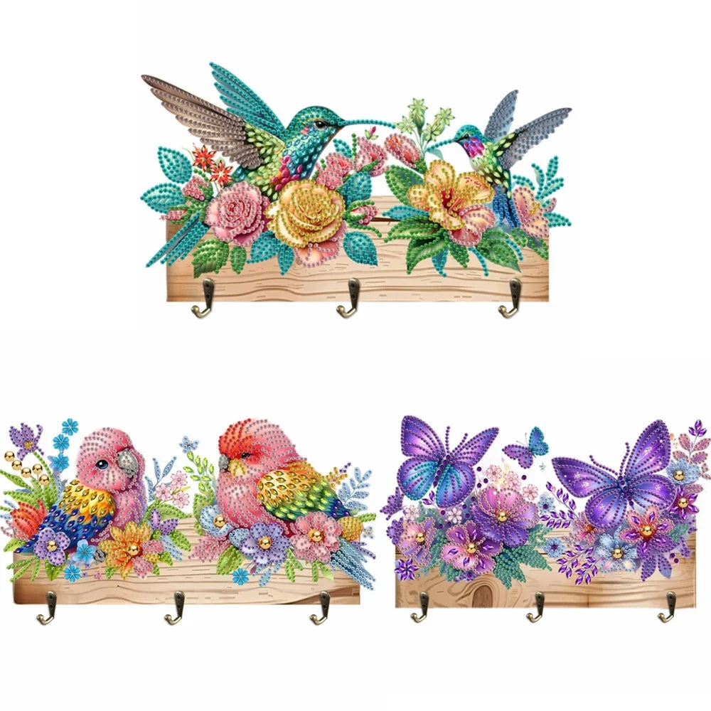 DIY Animal Diamond Painting Kit with Wooden Hanger And 3 Wall Hooks for Display Artwork Home Decor Craft Kit