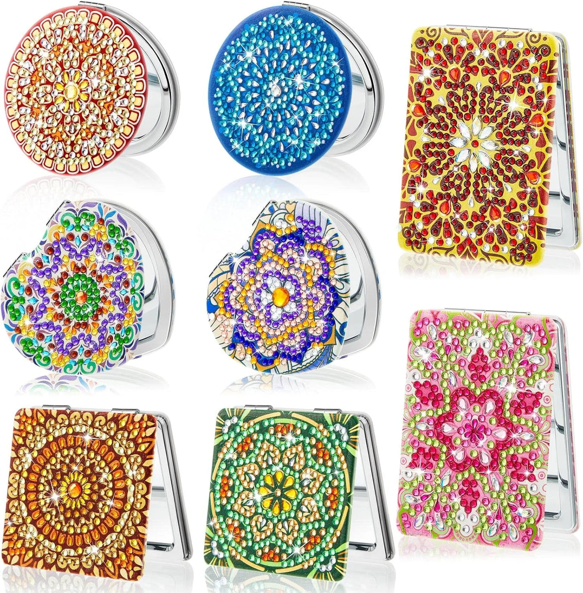 1 Piece DIY Diamond Painting Kit, Small Mirror, Mandala Pattern, PU Leather Material, Portable and Compact, for Makeup Use