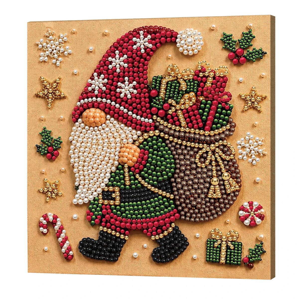 Christmas Pearl Diamond Painting Kit with Wooden Frame, Full Drill DIY Pearl Gem Art Craft Set, Home Decor Handmade Gift 20x20cm