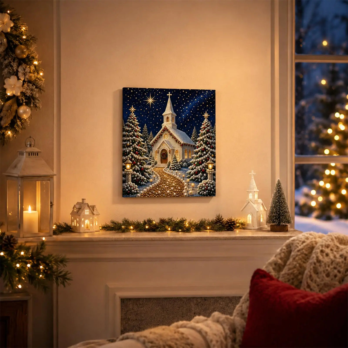 DIY Christmas Pearl Diamond Painting Kit, 5D Pearl Art Craft for Adults and Beginners, Christmas Church and Jesus Wall Decor, Ho