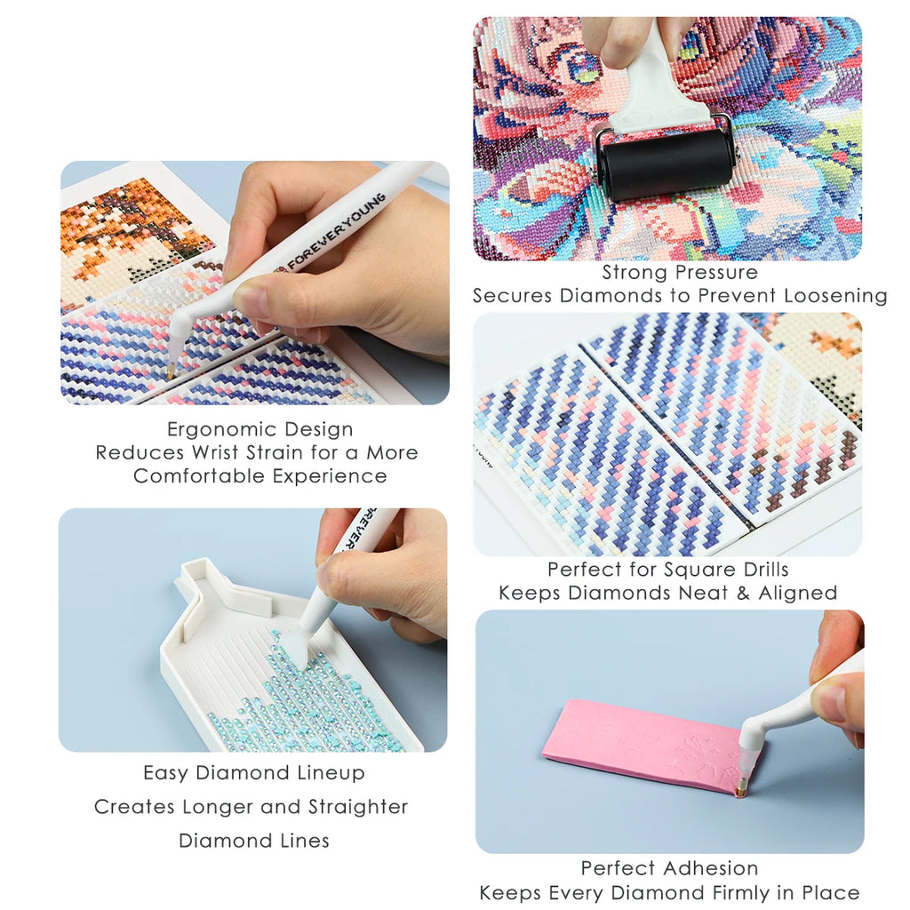 Diamond Painting Premium Tool Kit 2 Options - With/Without Roller, Diamond Art Tools Set for Adults Kids Beginner