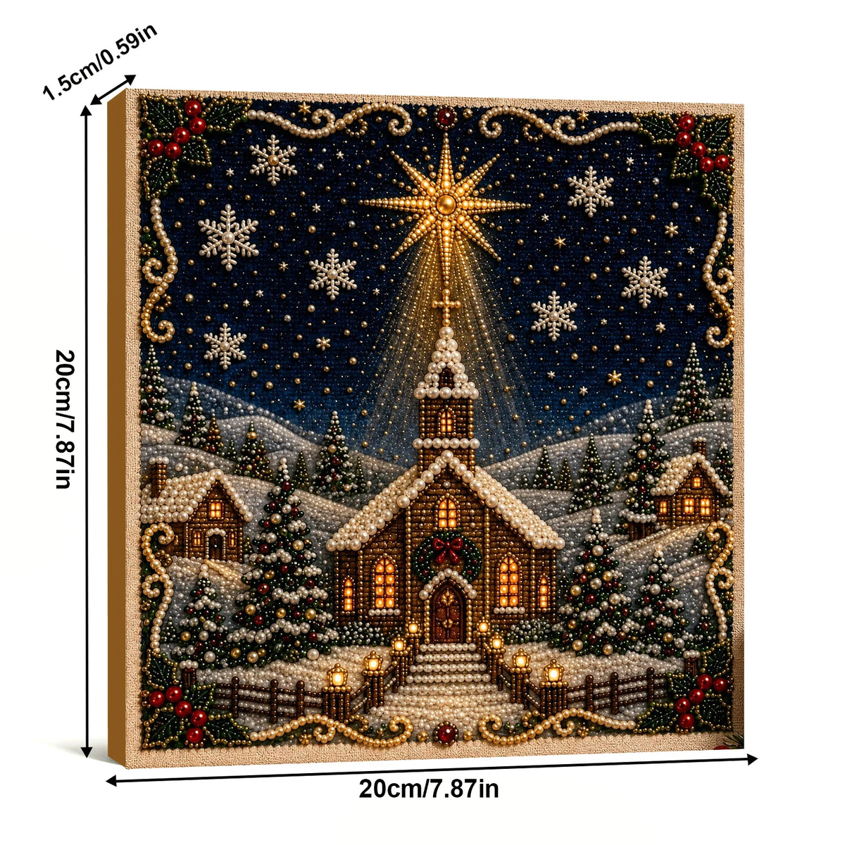 Christmas Pearl Diamond Painting DIY Kit Full Drill Wooden Frame Art Craft 20x20cm Beginner Set