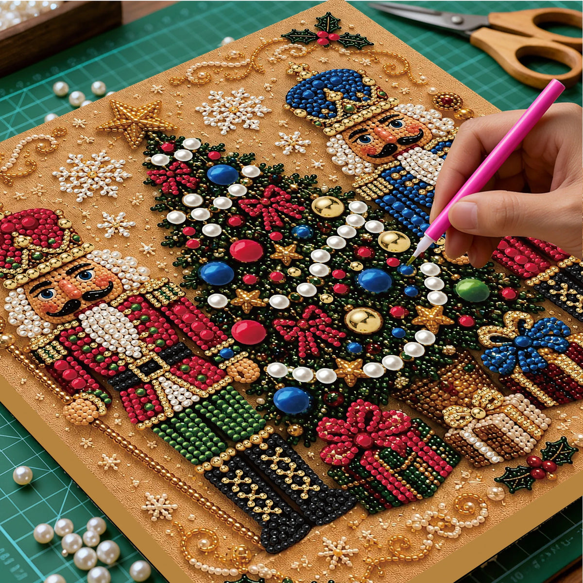 Christmas Pearl Diamond Painting DIY Kit Full Drill Wooden Frame Art Craft 20x20cm Beginner Set