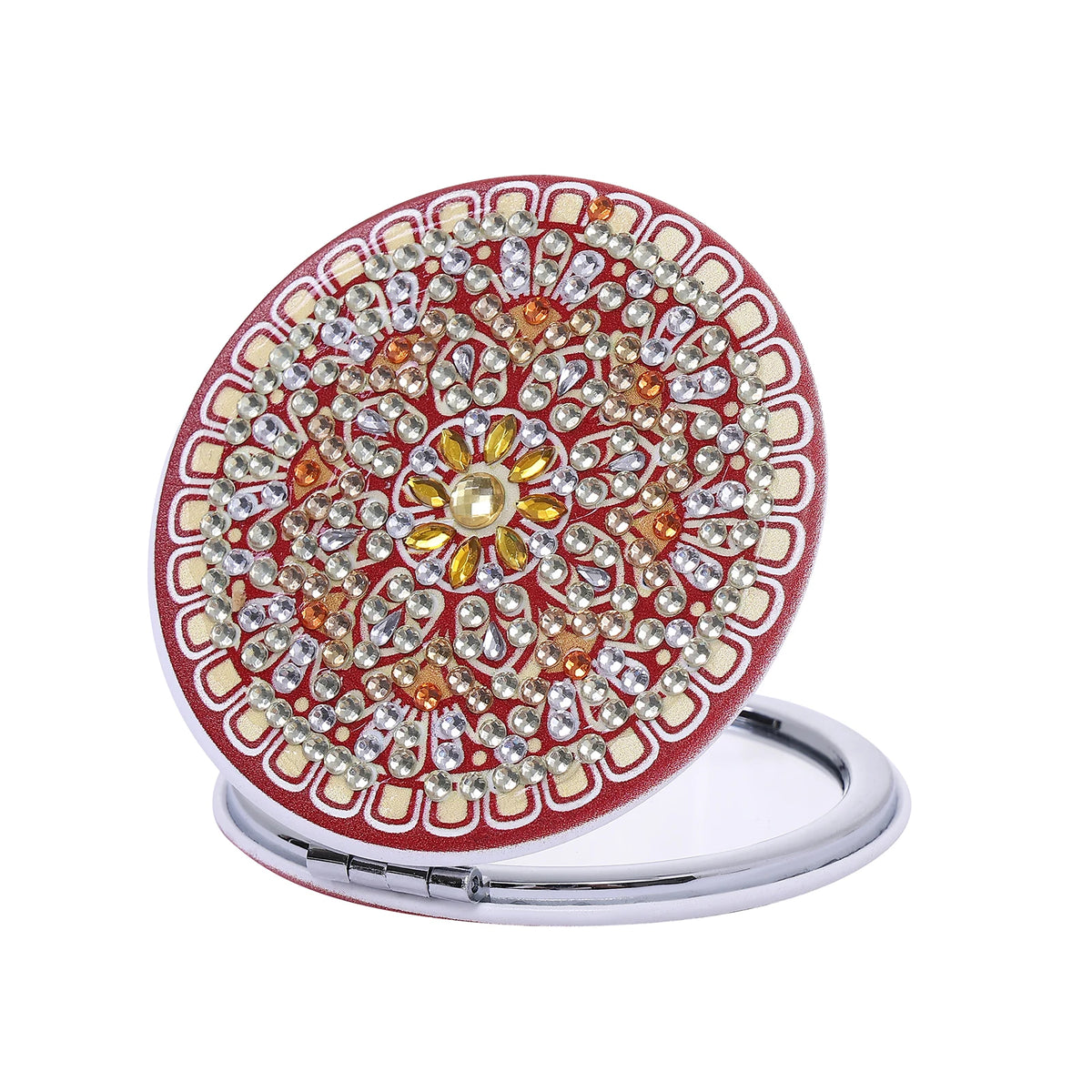 1 Piece DIY Diamond Painting Kit, Small Mirror, Mandala Pattern, PU Leather Material, Portable and Compact, for Makeup Use