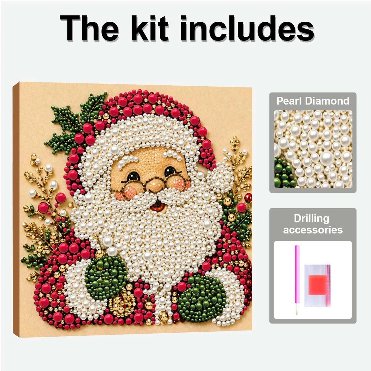 Christmas Pearl Diamond Painting Art Kit With Frame 7.87x7.87in DIY Pearl Gem Paintings Picture Arts Craft for Home Wall Decor