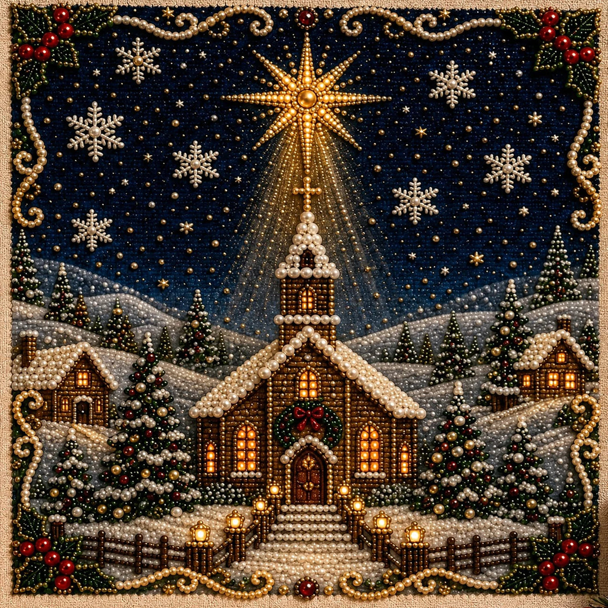 Christmas Pearl Diamond Painting DIY Kit Full Drill Wooden Frame Art Craft 20x20cm Beginner Set