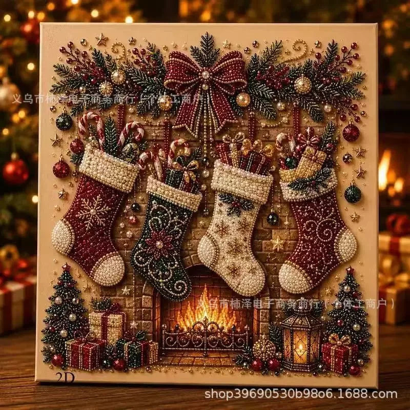 Christmas Pearl Diamond Painting Art Kit with Frame,DIY Pearl Beads Art Craft Kit,Gemstone Diamond Dots Beads for Home Decor