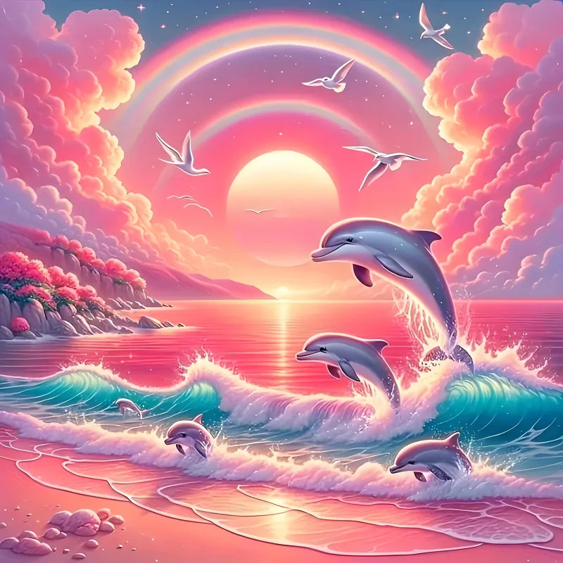 Transform Your Space with the Pink Sky Dolphin Diamond Painting Kit