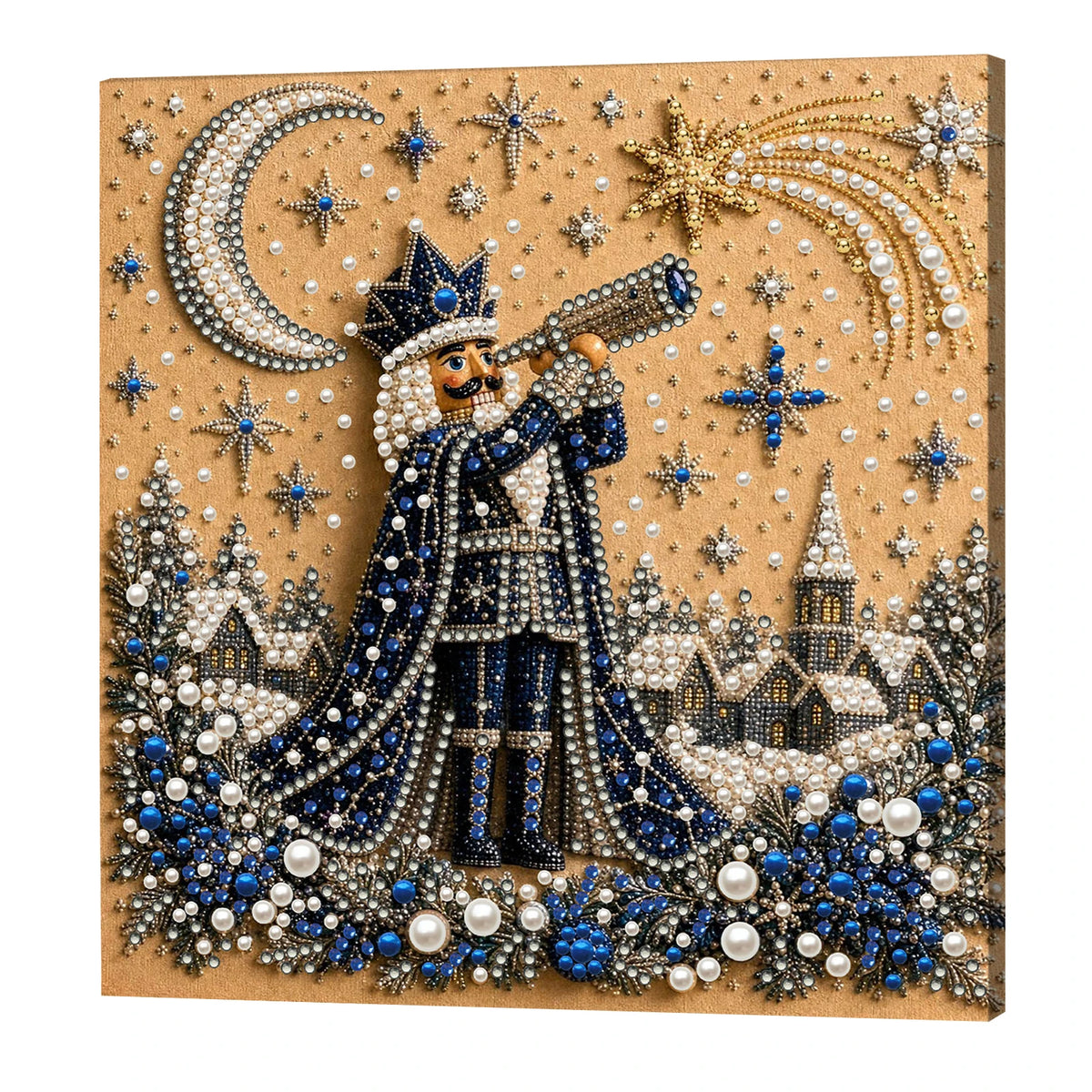 Christmas Pearl DIY Diamond Painting Kit with Wooden Frame 20x20cm Self-Adhesive Canvas Craft Set Home Decor Art Handmade Gift
