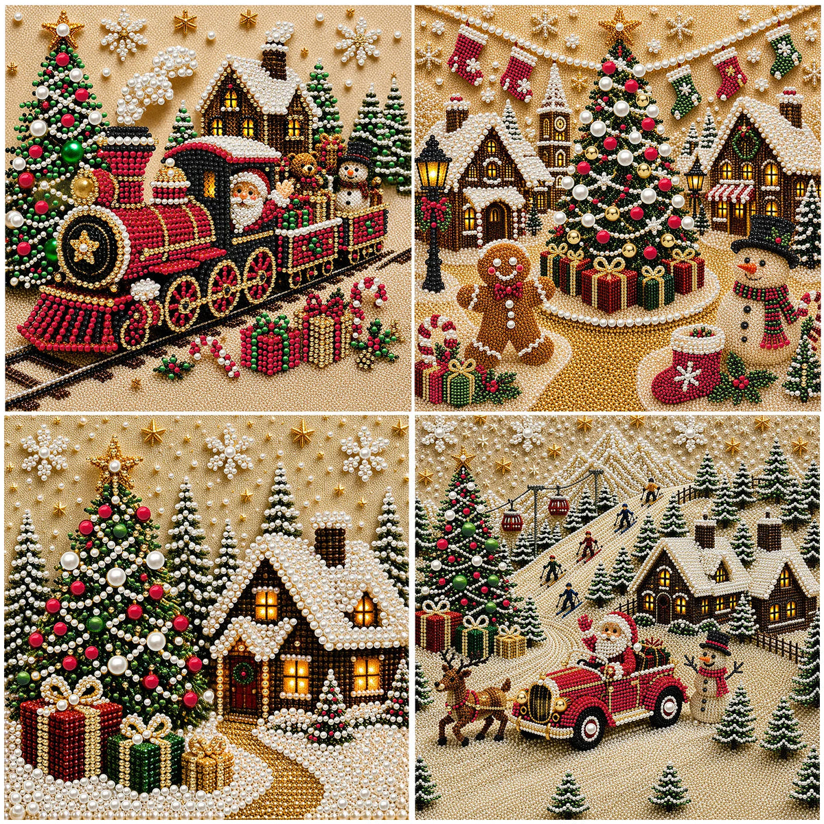Christmas Pearl Diamond Painting Art Kit With Frame DIY Gemstone Diamond Dots Beads Craft Set Home Wall Art Decor Handmade Gift