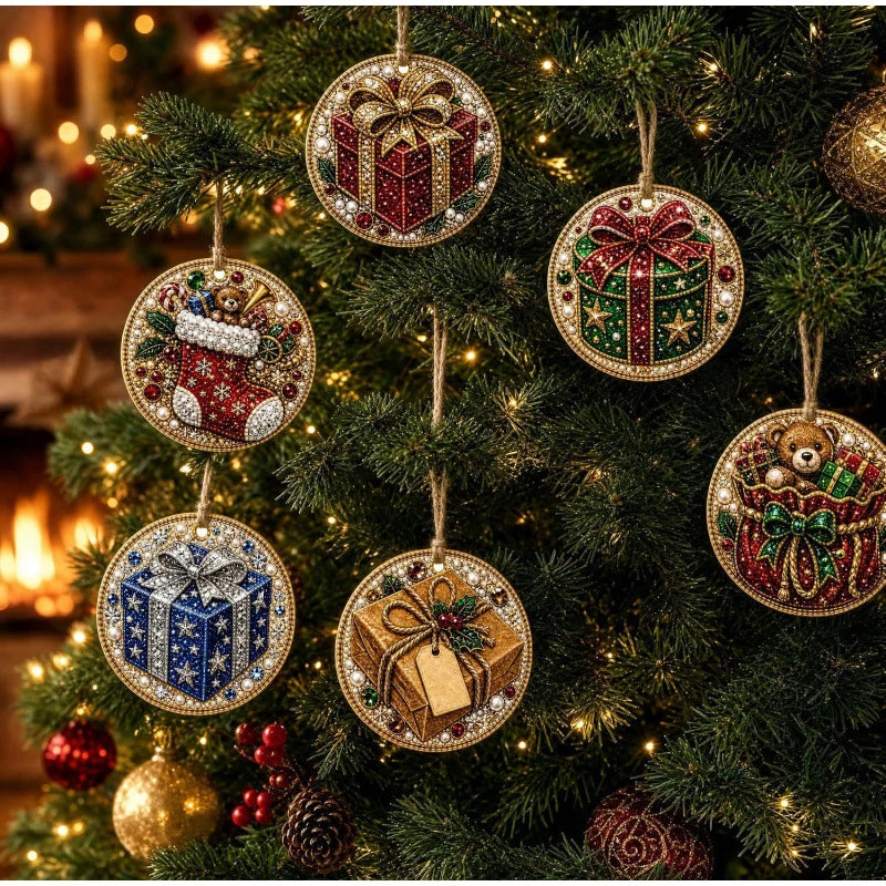 6-piece Christmas Pearl Diamond Painting DIY Kit Diamond Art Hanging Pendant Christmas Tree Decoration Handmade Crafts Gift