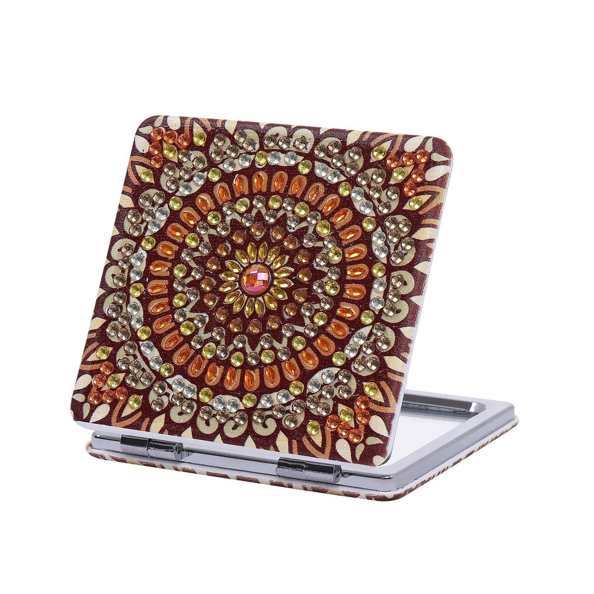 1 Piece DIY Diamond Painting Kit, Small Mirror, Mandala Pattern, PU Leather Material, Portable and Compact, for Makeup Use