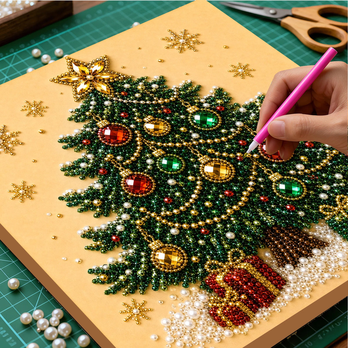 Christmas Pearl Diamond Painting Art Kit With Frame 7.87x7.87in DIY Pearl Gem Paintings Picture Arts Craft for Home Wall Decor