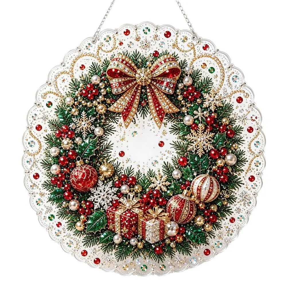 Pearl Diamond Painting Suncatcher Kit Diy Craft Acrylic Round Board With Lace Edge Pearl Beads Craft Christmas Diamond Painting