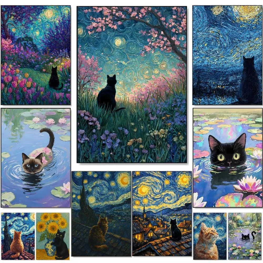 5D DIY Diamond Painting Kit Kawaii Cat Starry Night Water Lilies Art Full Drill Rhinestone Mosaic Wall Decor Craft Kit Home Gi