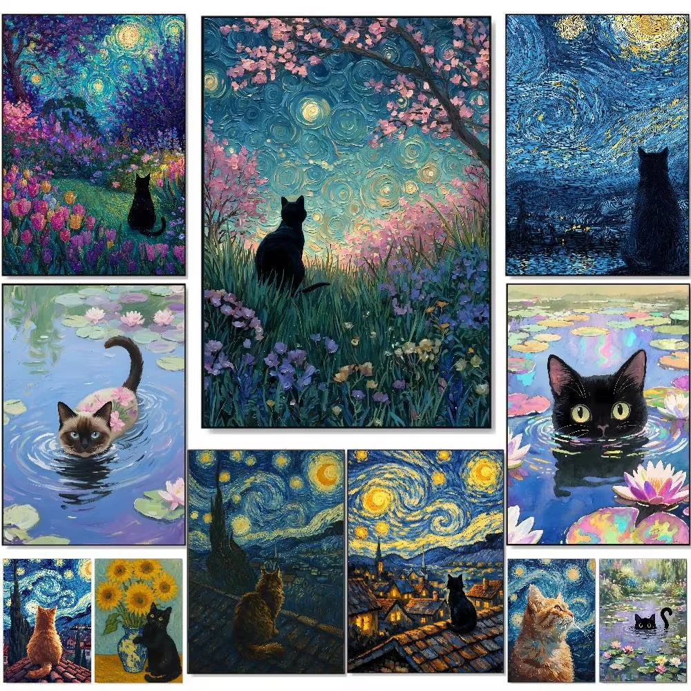 5D DIY Diamond Painting Kit Kawaii Cat Starry Night Water Lilies Art Full Drill Rhinestone Mosaic Wall Decor Craft Kit Home Gi