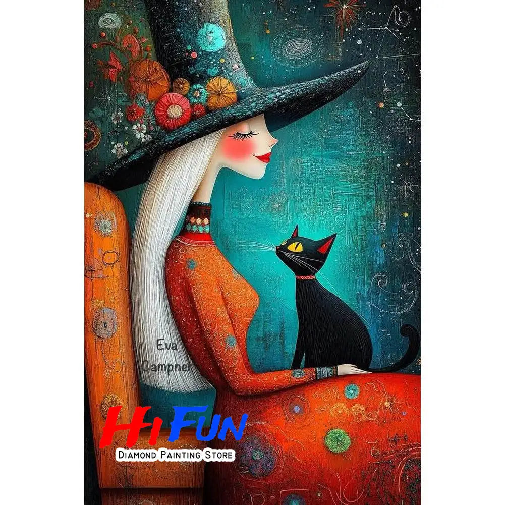 Diamond Painting Full Diamond Dot Art Beautiful Moments Adorable Girl and Whimsical Cat Embroidery Mosaic Painting Pop Art Set