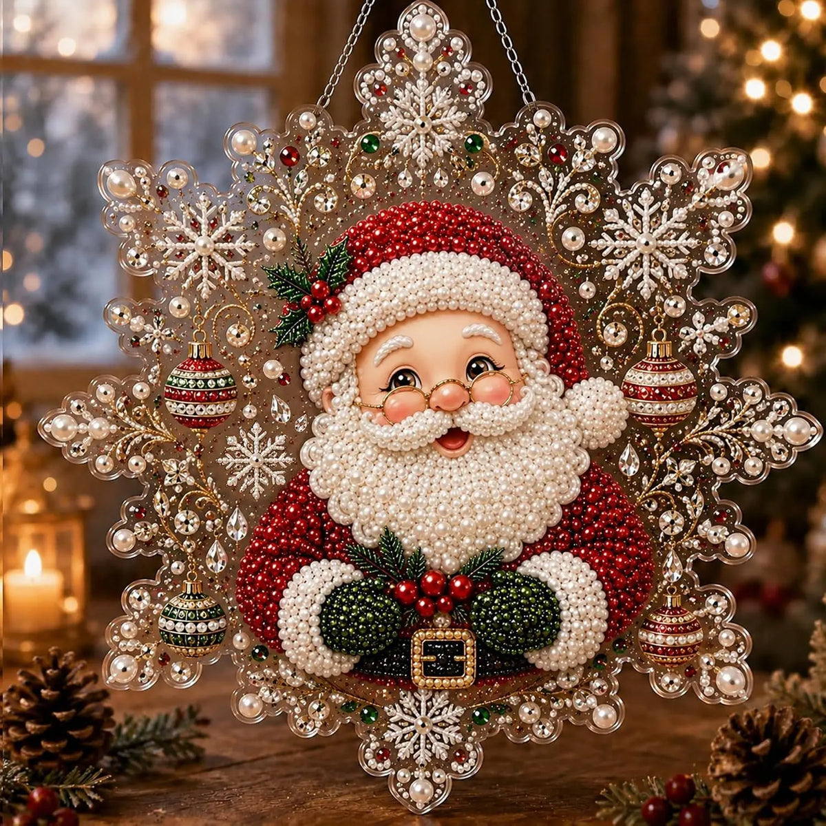 Pearl Diamond Painting Suncatcher Kit Diy Craft Acrylic Round Board With Lace Edge Pearl Beads Craft Christmas Diamond Painting