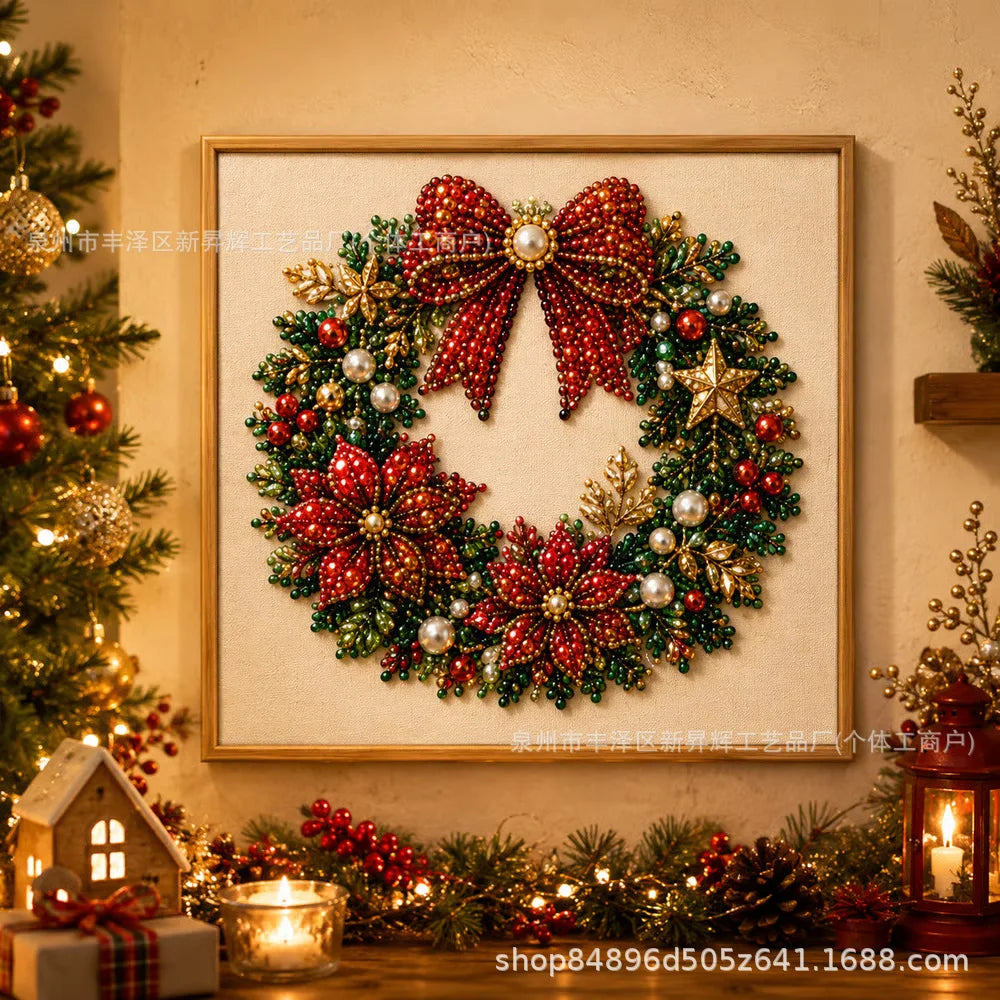 Christmas Pearl Diamond Painting Art Kit with Frame,DIY Pearl Beads Art Craft Kit,Gemstone Diamond Dots Beads for Home Decor