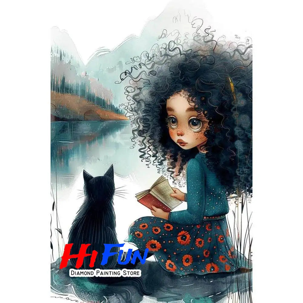 Diamond Painting Full Diamond Dot Art Beautiful Moments Adorable Girl and Whimsical Cat Embroidery Mosaic Painting Pop Art Set