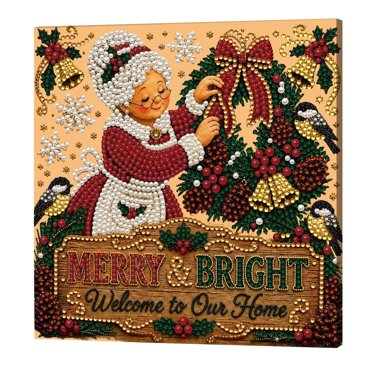 Christmas Pearl DIY Diamond Painting Kit with Wooden Frame 20x20cm Self-Adhesive Canvas Craft Set Home Decor Art Handmade Gift