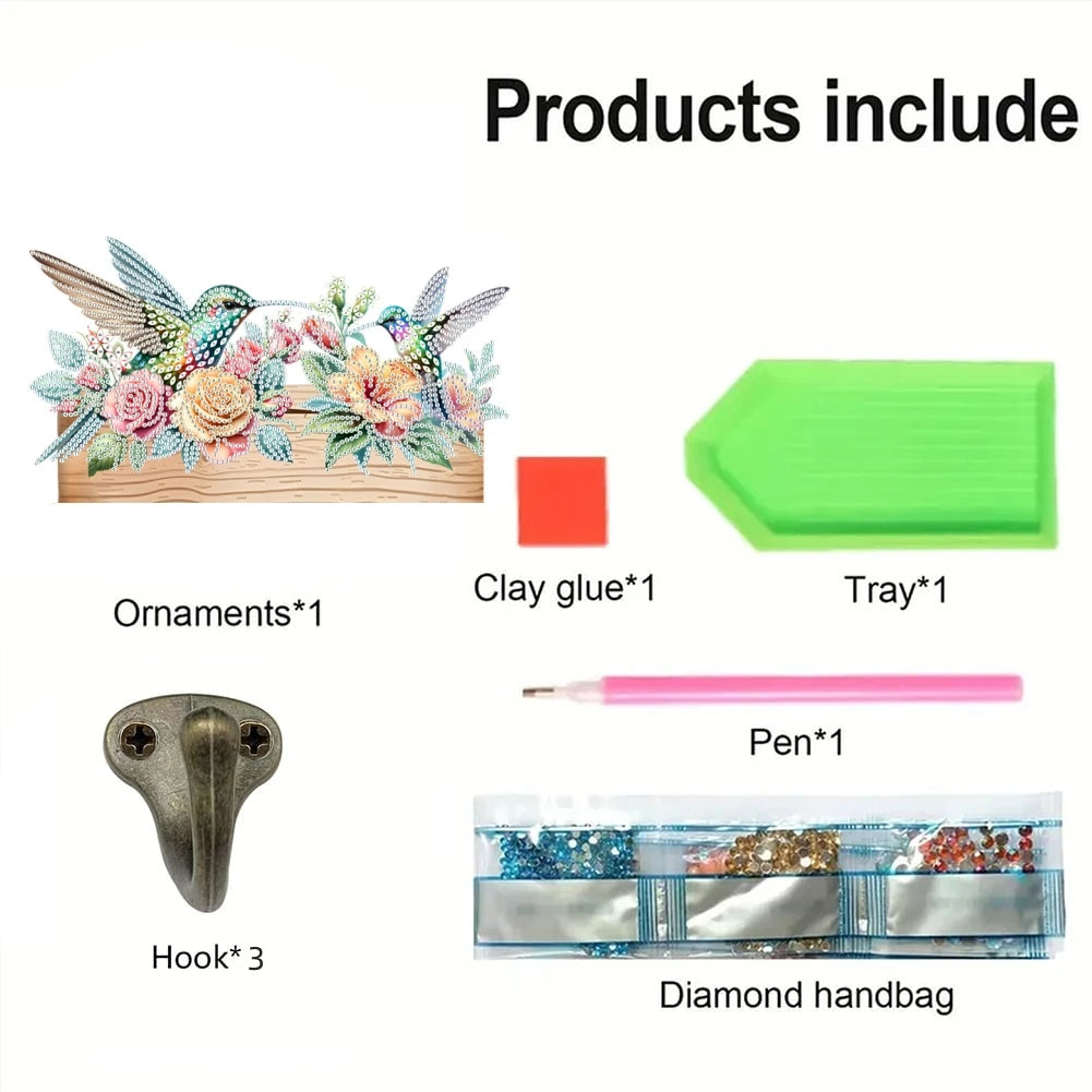 DIY Animal Diamond Painting Kit with Wooden Hanger And 3 Wall Hooks for Display Artwork Home Decor Craft Kit