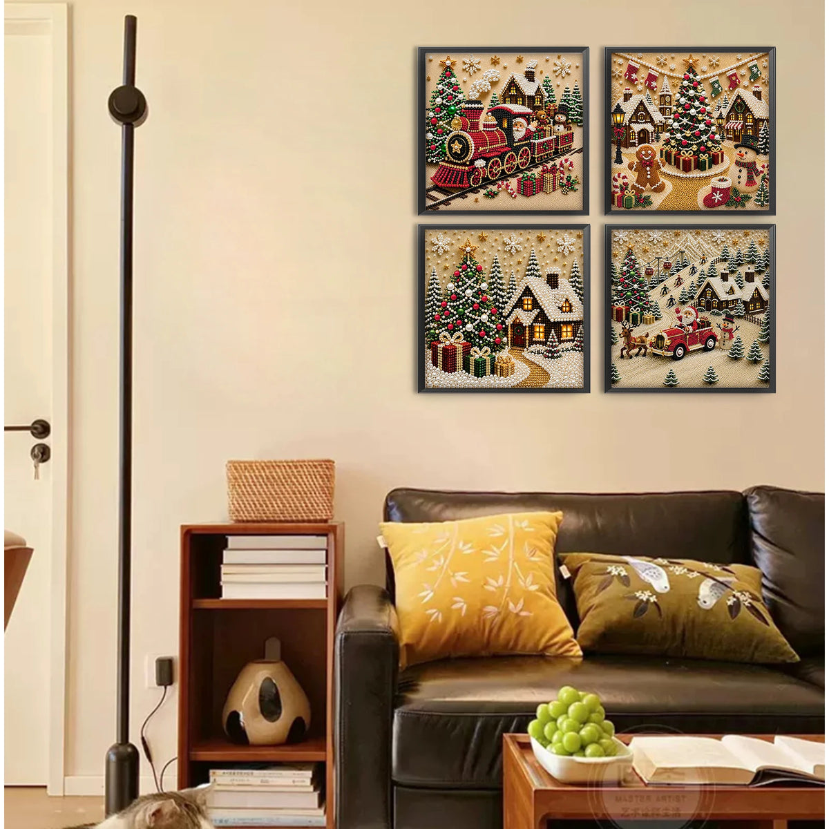 Christmas Pearl Diamond Painting Art Kit With Frame DIY Gemstone Diamond Dots Beads Craft Set Home Wall Art Decor Handmade Gift