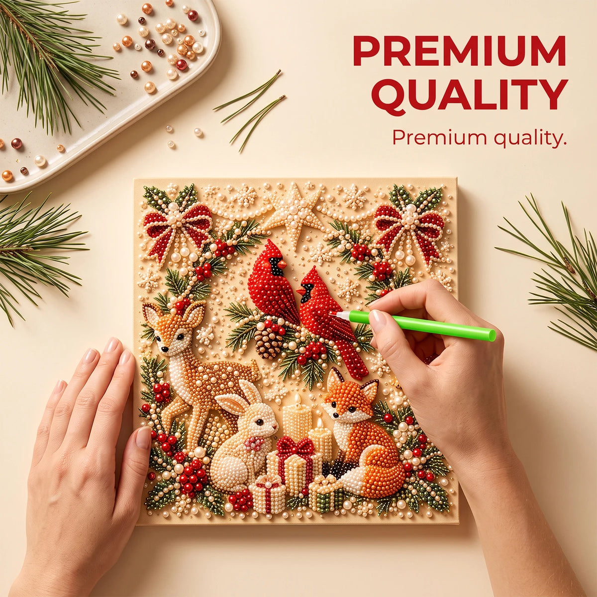 Framed Christmas Pearl Diamond Painting Kit DIY 3D Pearl Art Kits Home Wall Decor Holiday Gift Relaxing Handmade Diamond Art Set