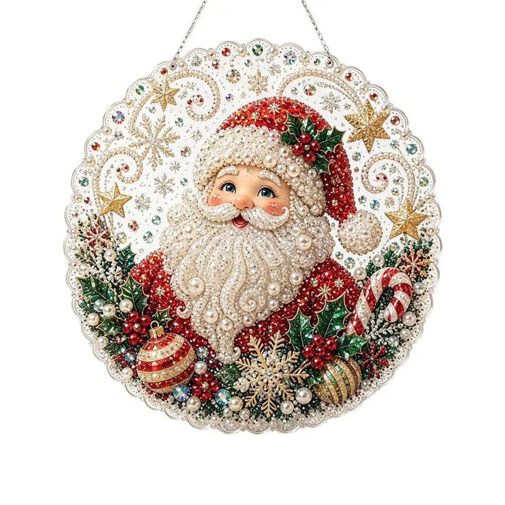 Pearl Diamond Painting Suncatcher Kit Diy Craft Acrylic Round Board With Lace Edge Pearl Beads Craft Christmas Diamond Painting