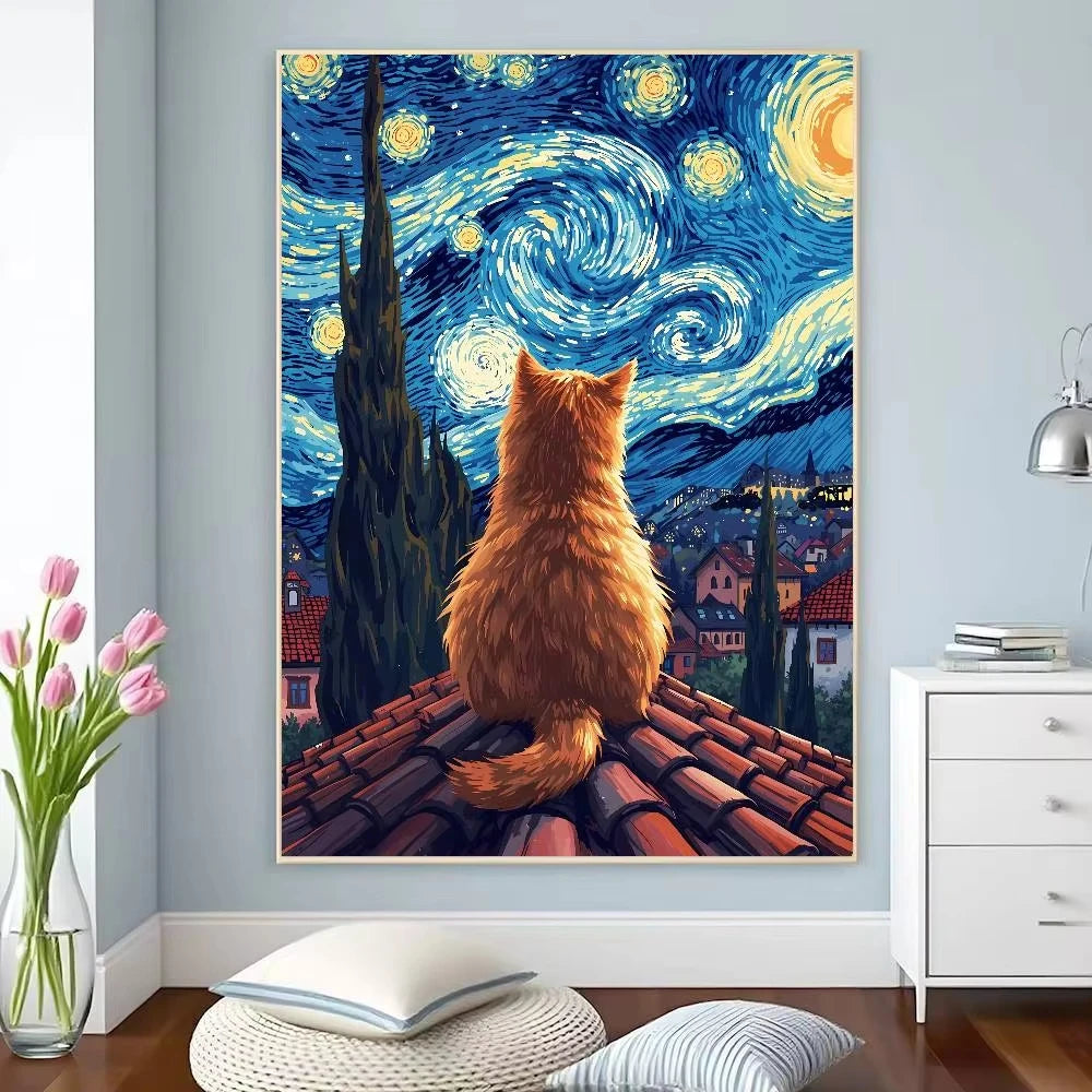 5D DIY Diamond Painting Kit Kawaii Cat Starry Night Water Lilies Art Full Drill Rhinestone Mosaic Wall Decor Craft Kit Home Gi
