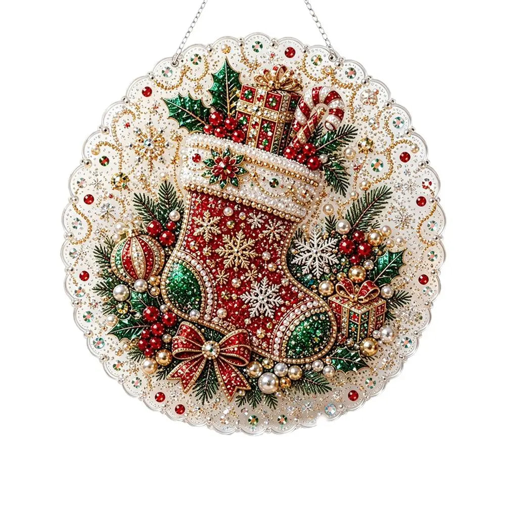 Pearl Diamond Painting Suncatcher Kit Diy Craft Acrylic Round Board With Lace Edge Pearl Beads Craft Christmas Diamond Painting
