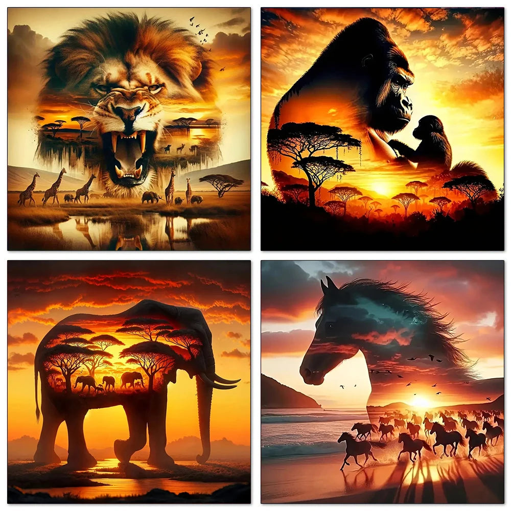 Diamond Painting Sunset Elephant Handmade 5D Diy Full Kits Diamond Mosaic Reflection Art Kit Handmade Home Decor New Arrivals