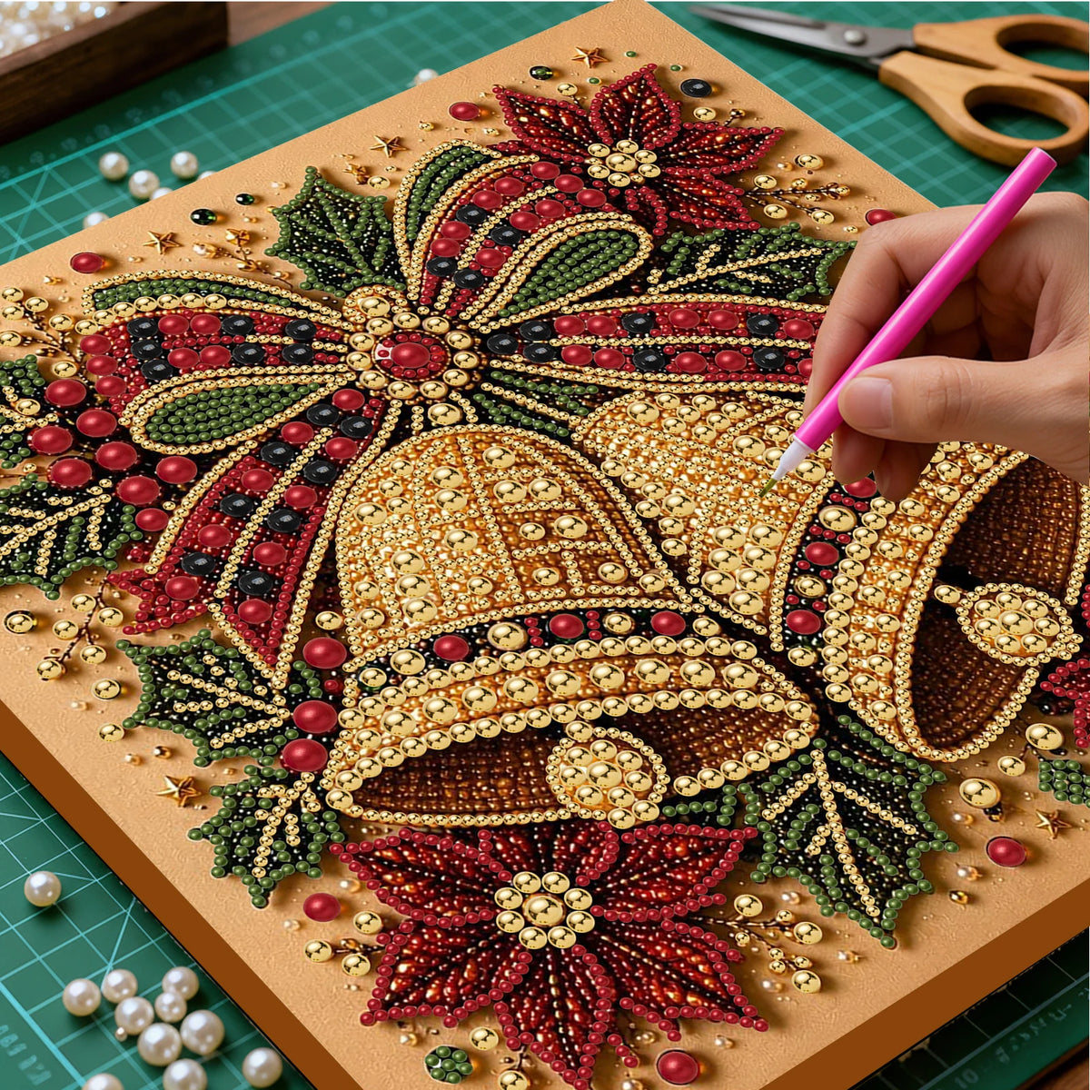 Christmas Pearl Diamond Painting Art Kit With Frame DIY Gemstone Diamond Dots Beads Craft Set Home Wall Art Decor Handmade Gift