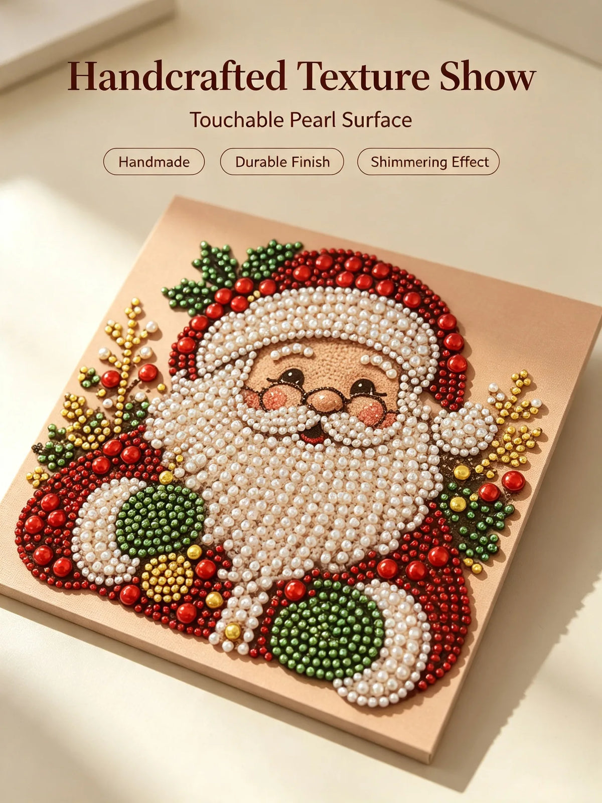 Christmas Pearl Painting Art Kit With Frame, DIY Pearl Art Craft Kit Diamond Dots Beads Handmade Painting For Home Decor Items