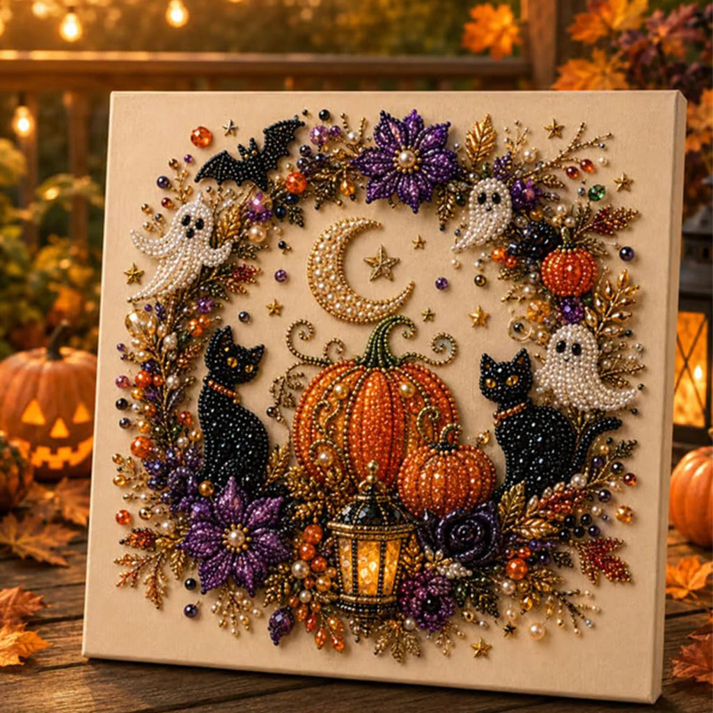 DIY Halloween Framed Diamond Art Pearl Painting Kit 7.87x7.87inch Pearl Diamond Dots Gem Art Craft Pearl Diamond Dots Painting