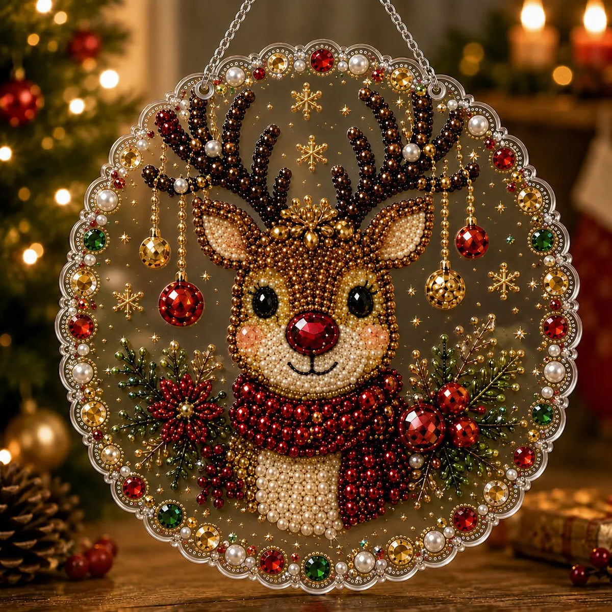 Pearl Diamond Painting Suncatcher Kit Diy Craft Acrylic Round Board With Lace Edge Pearl Beads Craft Christmas Diamond Painting