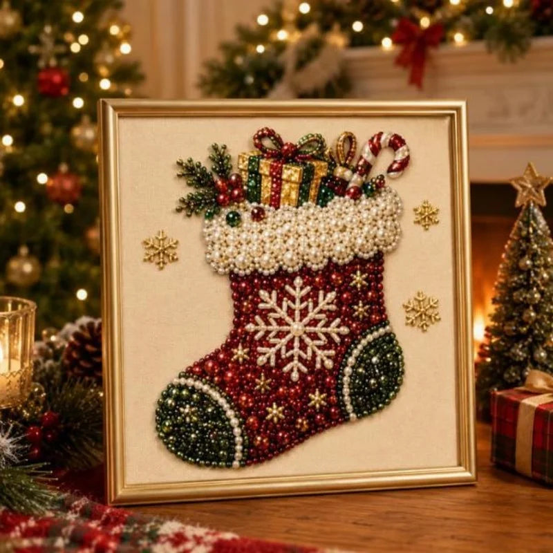 Christmas Pearl Diamond Painting Art Set With Frame DIY Pearl Beads Craft Kit For Adults Beginner Home Decor Wall Art Party Gift