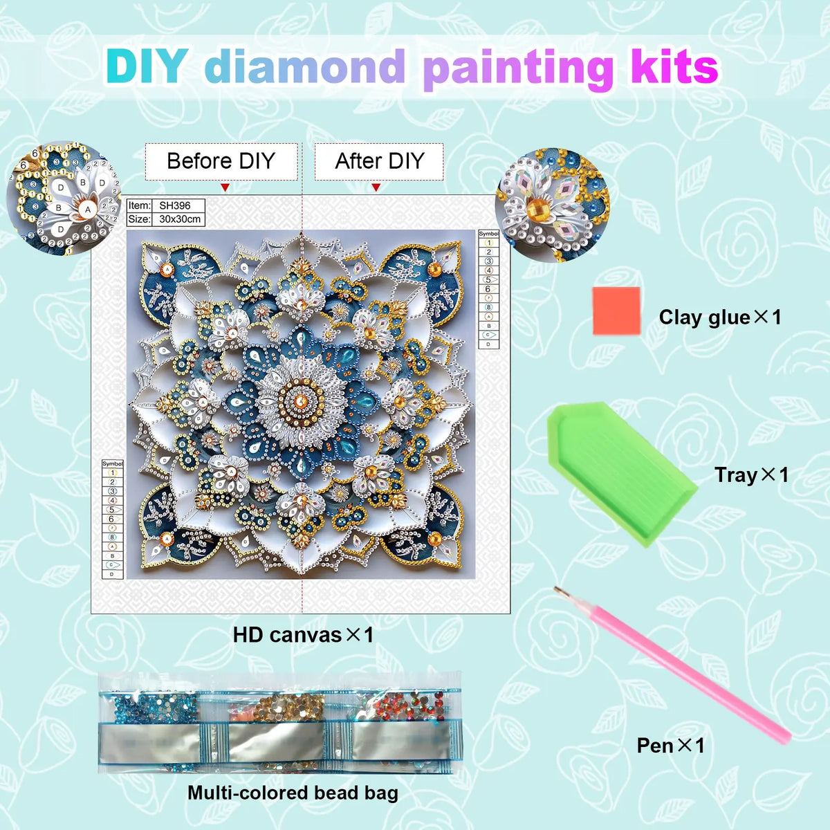 Diamond Art Painting Kit for Adults,DIY Pattern flower Special Shape Diamond Art Kit for Beginner for Home Wall Decoration Gift