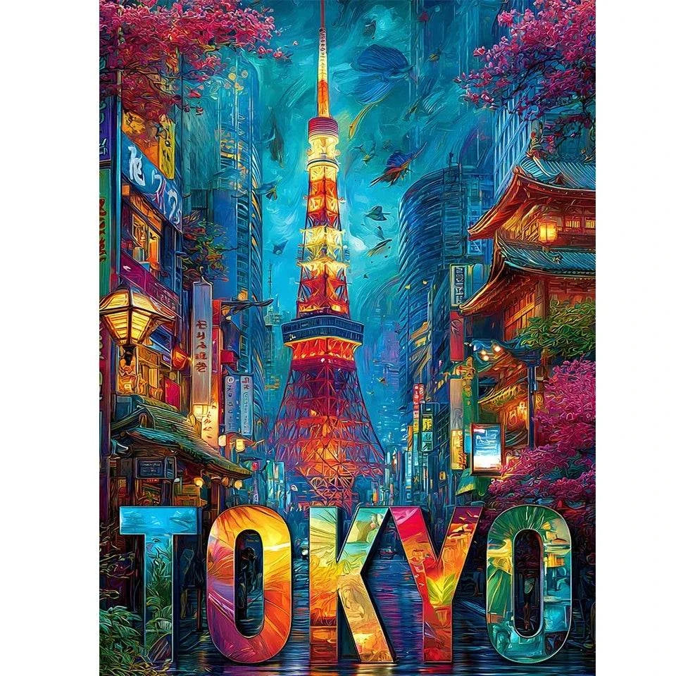 Diamond Painting Kit New York, Tokyo City Scenery Decoration DIY Full Drill World City Scenery Mosaic Cross Embroidery Set Gifts