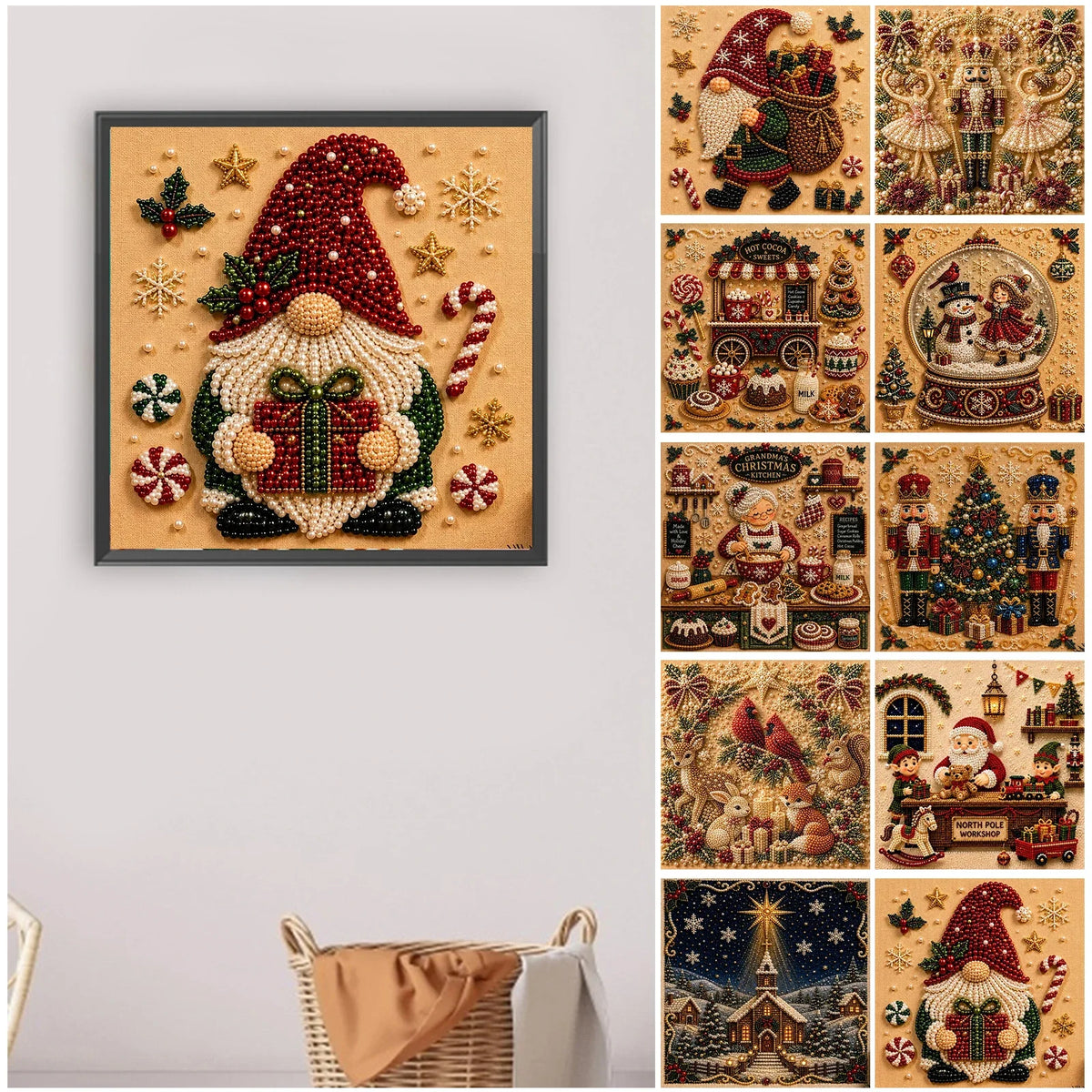 Christmas Pearl Diamond Painting Kit with Wooden Frame, Full Drill DIY Pearl Gem Art Craft Set, Home Decor Handmade Gift 20x20cm