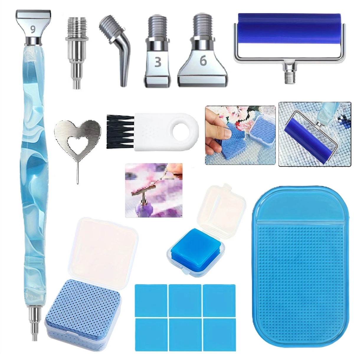 Diamond Painting Art Pen Kit, with Screw-On Steel Metal Tip Applicator Roller Tool Accessories, Ergonomic Diamond Art Pen, Suitable for 5D Diamond Painting Bead Dotting