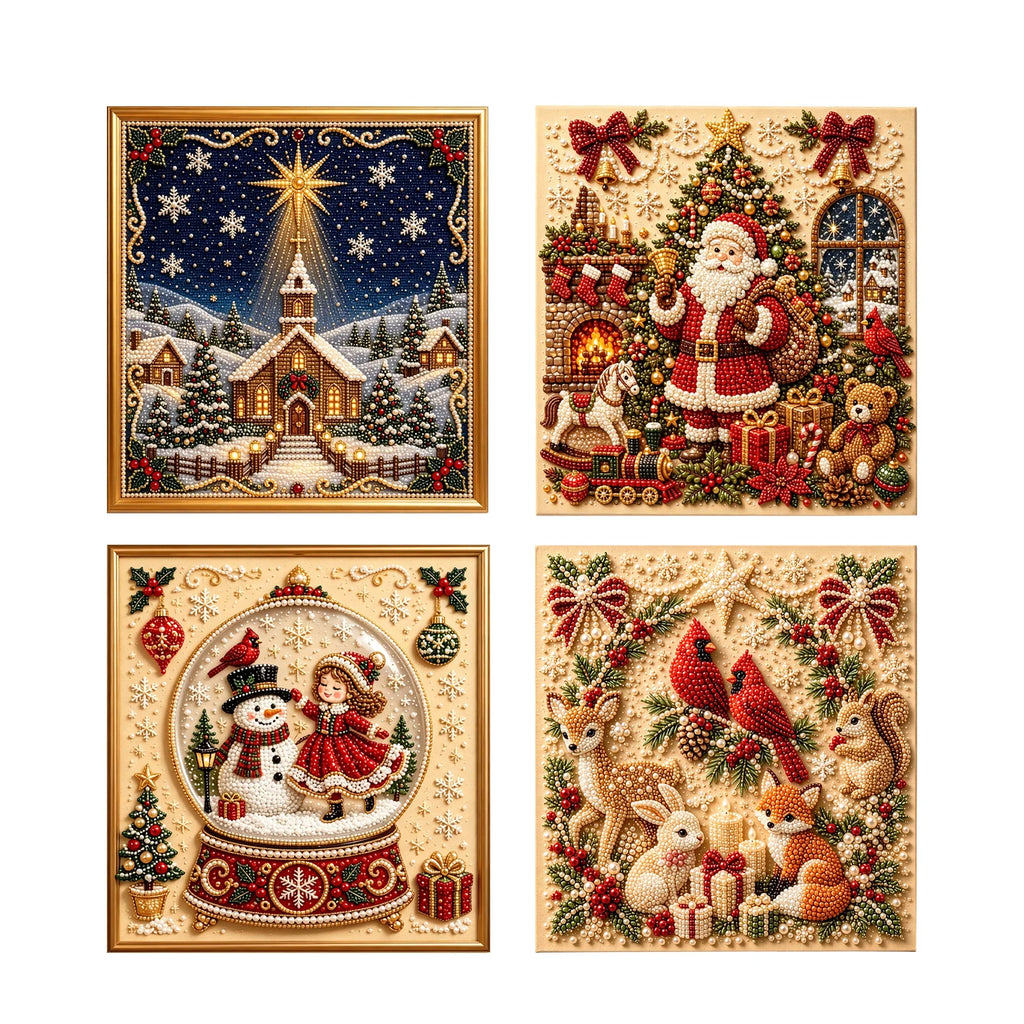 Framed Christmas Pearl Diamond Painting Kit DIY 3D Pearl Art Kits Home Wall Decor Holiday Gift Relaxing Handmade Diamond Art Set