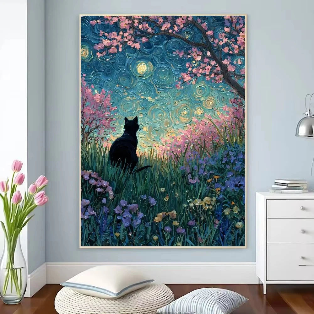 5D DIY Diamond Painting Kit Kawaii Cat Starry Night Water Lilies Art Full Drill Rhinestone Mosaic Wall Decor Craft Kit Home Gi