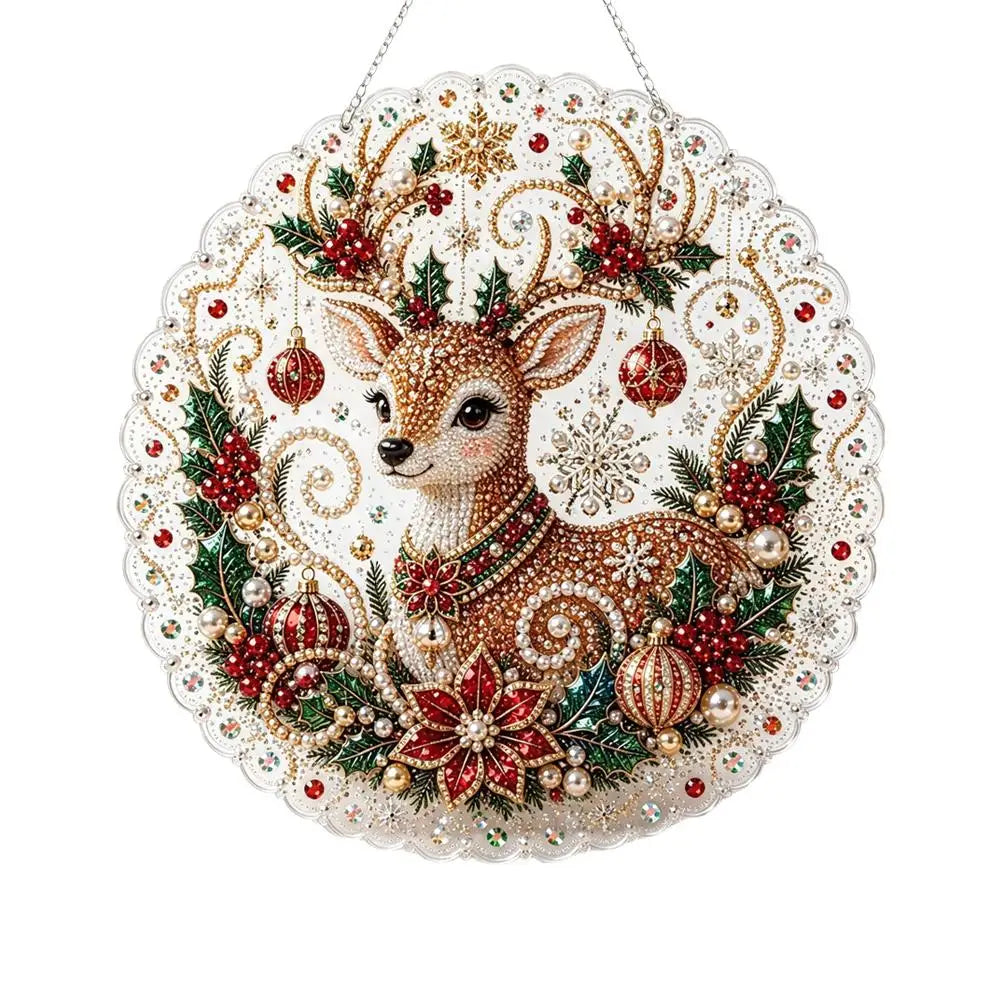 Pearl Diamond Painting Suncatcher Kit Diy Craft Acrylic Round Board With Lace Edge Pearl Beads Craft Christmas Diamond Painting