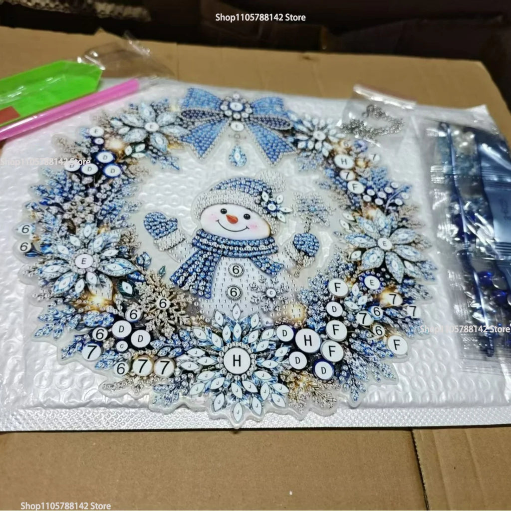 Christmas Pearl Diamond Painting Kit,DIY Acrylic Diamond Art with String Lights Wreath for Beginner Set Holiday Craft Gift
