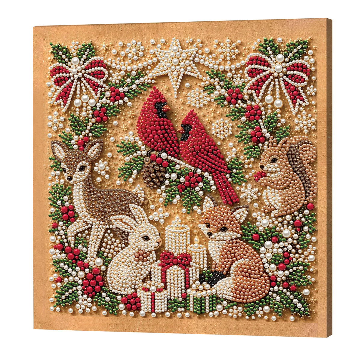 Christmas Pearl Diamond Painting Kit with Wooden Frame, Full Drill DIY Pearl Gem Art Craft Set, Home Decor Handmade Gift 20x20cm