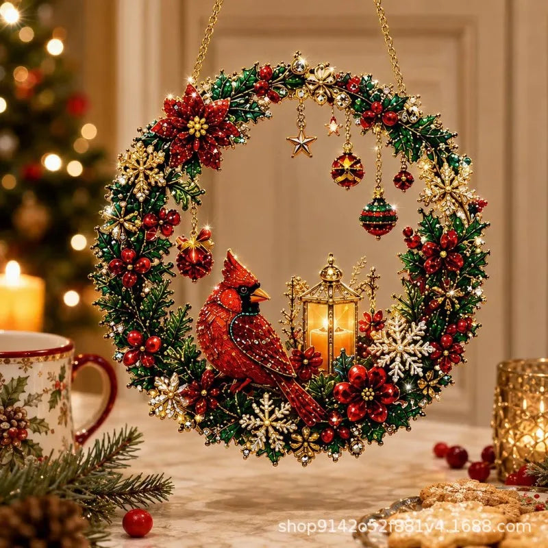 Christmas Pearl Diamond Painting Kit,DIY Acrylic Diamond Art with String Lights Wreath for Beginner Set Holiday Craft Gift